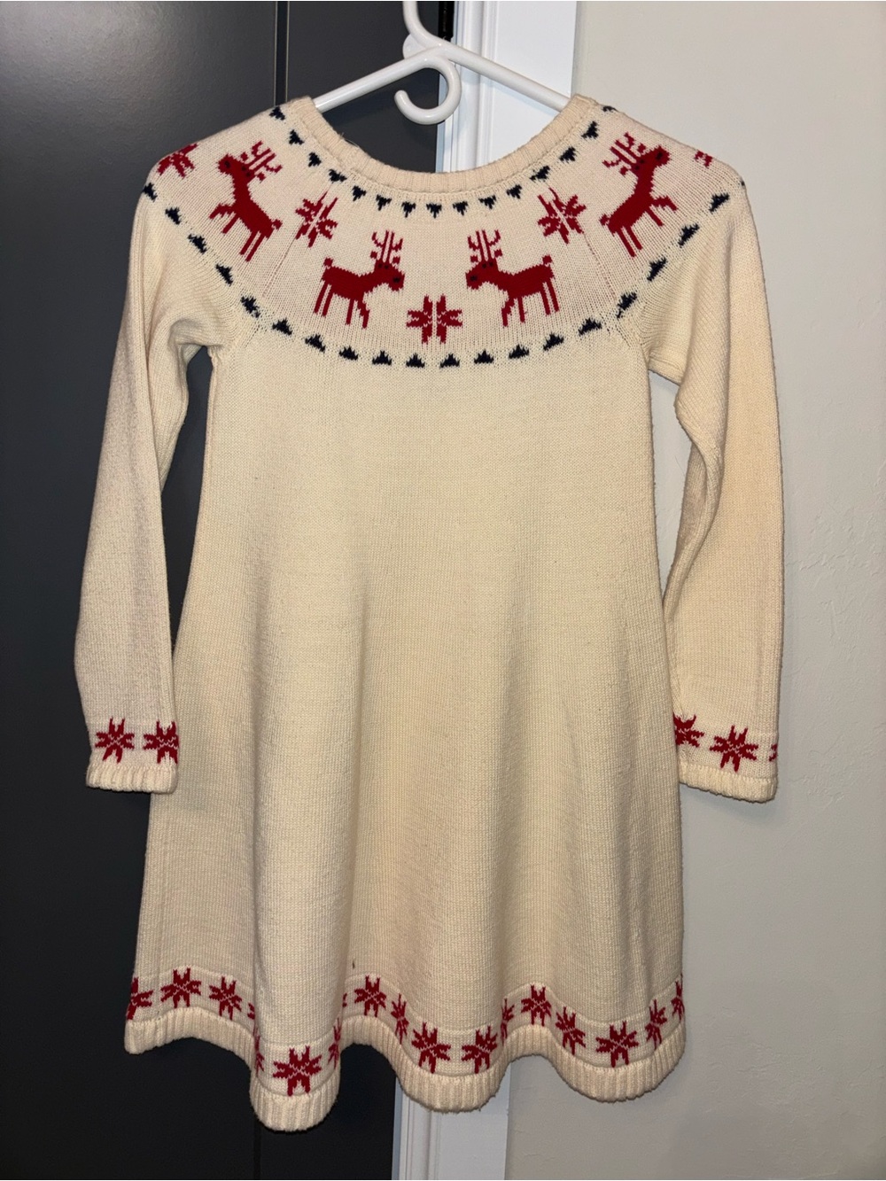 Hanna Andersson Fair Isle Reindeer Wool Blend Sweater Dress Girls Sz 6-7 120cm